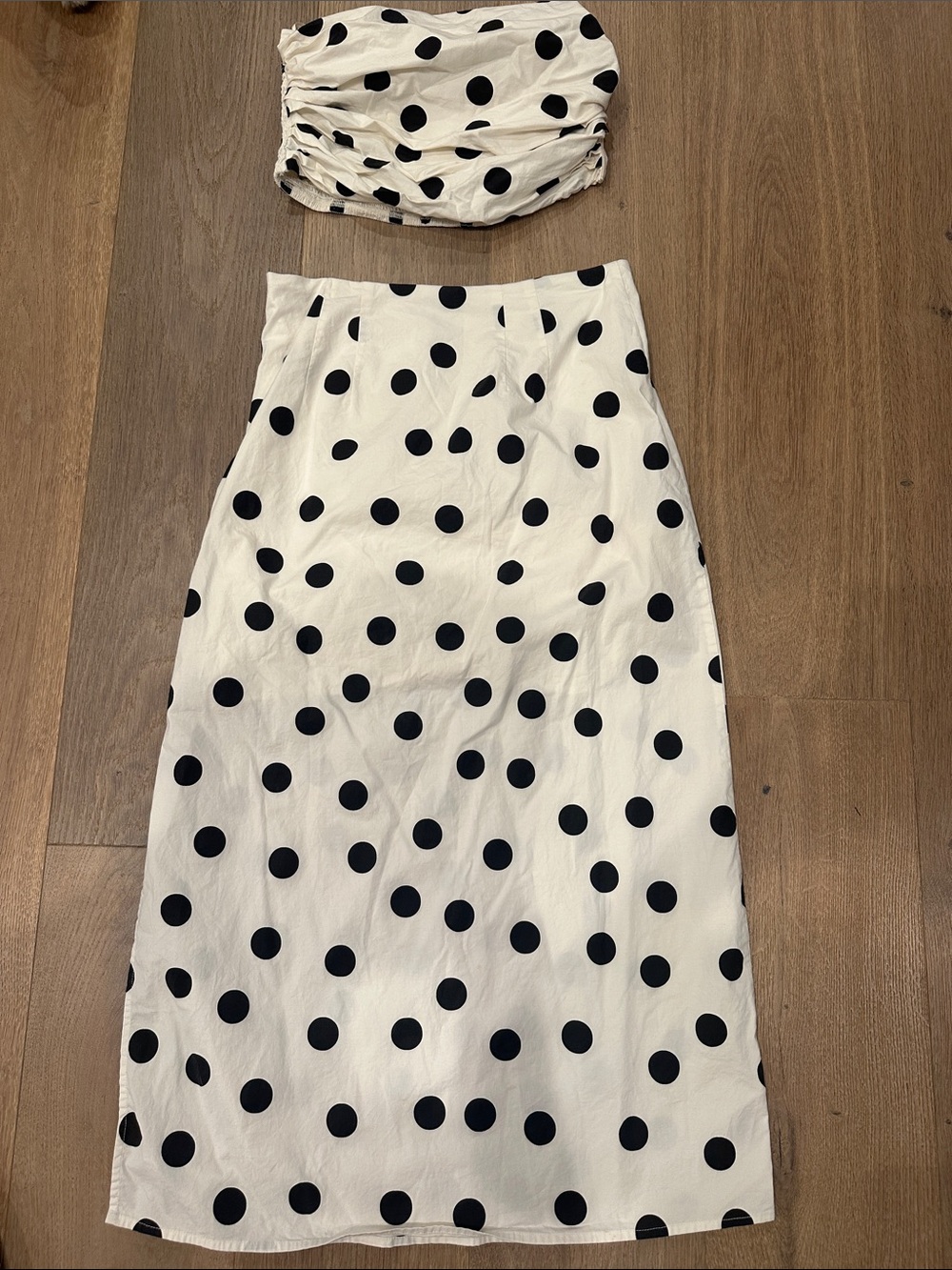 Gameday 2 pc Cream Maxi Skirt with Black Polka Dots